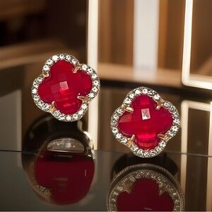Fashion Jewelry Ruby Red and Gold Stud Earrings